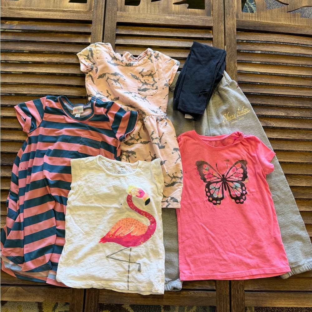 Girls 4T PLAY BUNDLE Pink, Coral, Navy and White Casual Dress & Top Mix & Pants